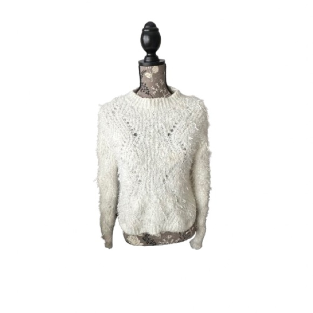 Freshman Women's Junior L White Unique Classic Winter Holiday Short Knit Sweater